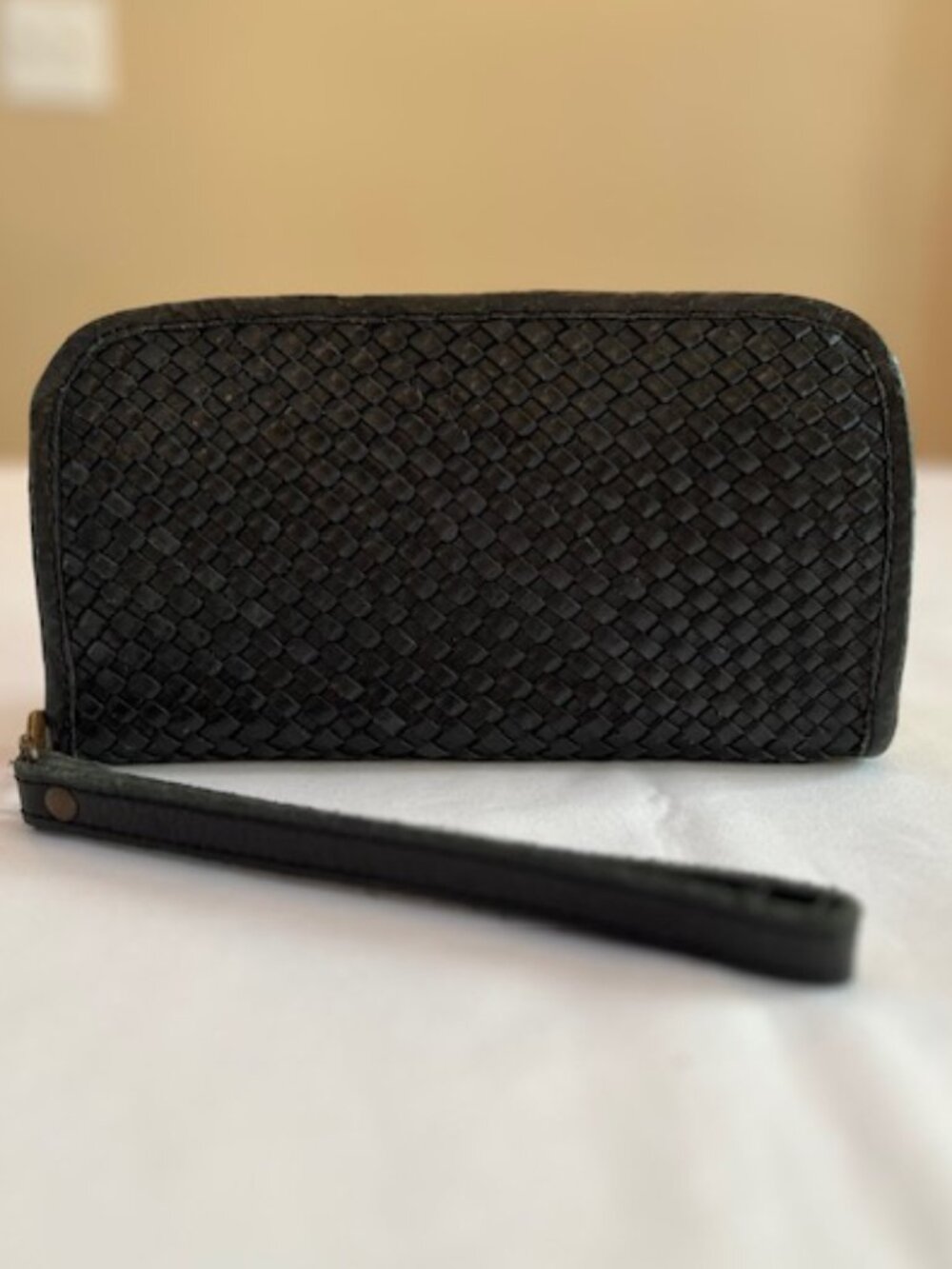VIOLA CASTELLANI | Black Handwoven Italian Leather Wallet Wristlet Clutch-EUC
